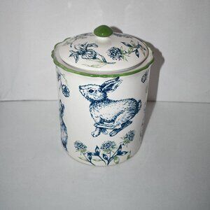 Southern Living Blue Floral Bunny Canister in Blue #ES25BUN006 NWT Details: Ston